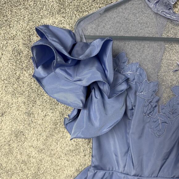 Vintage 80s Formal Dress 9/10 Ruffles Lace Peplum Evening Prom Bridesmaid Gown - Picture 5 of 14